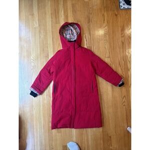 Donatella Mens Red Winter Trench Coat Down Fill Waterfowl Designer Lined Size M